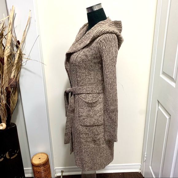Moda International Minimalist Warm 30% Wool Hooded Cardigan Duster With … - Picture 4 of 10
